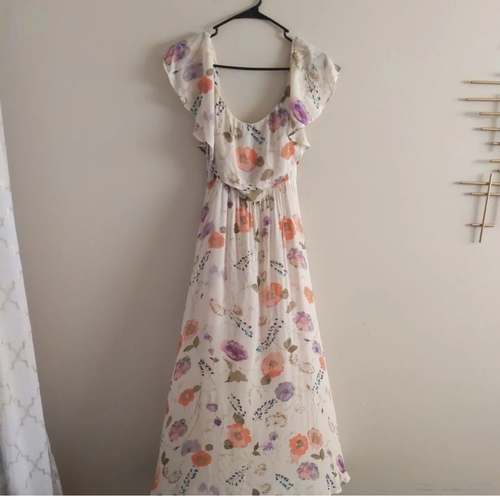 Reformation Floral Midi Dress - Cream with Purple and Orange